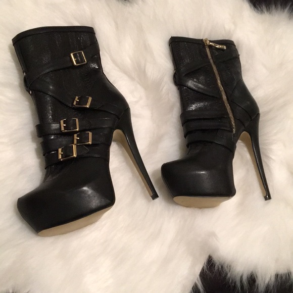 bebe Shoes - Brand New Bebe Black with Gold Buckle Boots